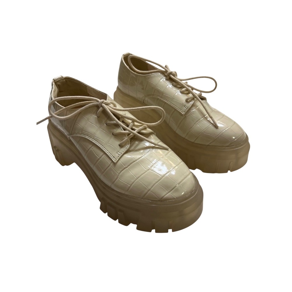 Chinese Laundry Cream Croc Lug Sole Platform Oxford Shoes Women's Size 5.5